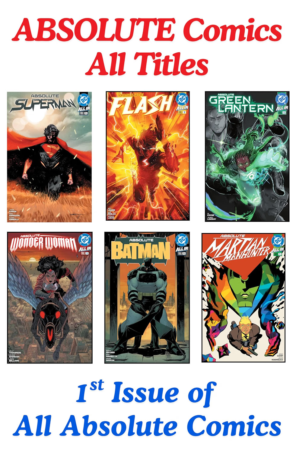Absolute Batman, Wonder Woman, Superman, Martian Manhunter, Green Lantern, Flash | 1st Issue of All Absolute Titles | Start of the Storyline
